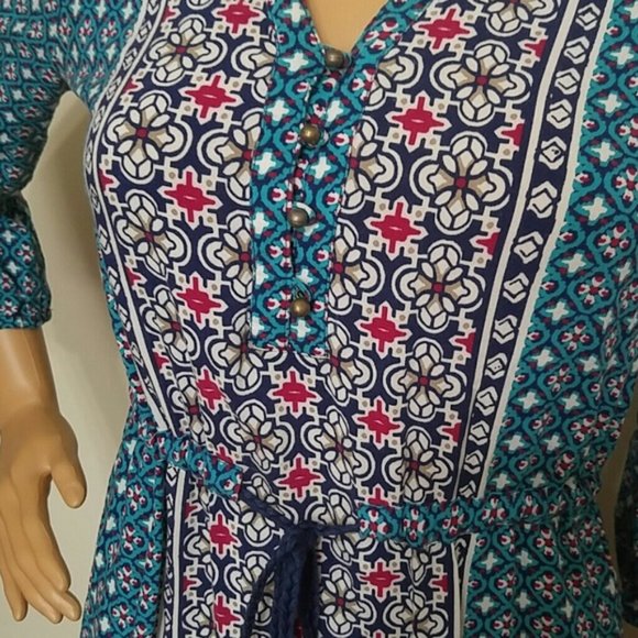 Red Camel teal boho peasant tunic dress size small - Picture 2 of 5